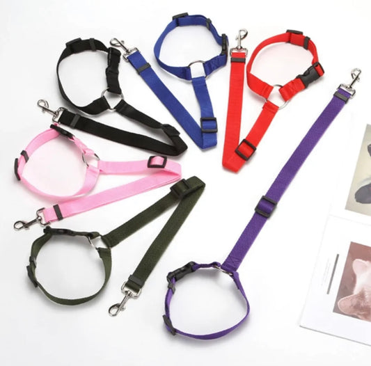 Solid Color Two-in-one Pet Car Seat Belt Nylon Lead Leash Backseat Safety Belt Adjustable Dogs Harness Collar
